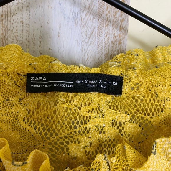 Zara Mustard Yellow Lace Ruffled Crop Blouse - Picture 3 of 7